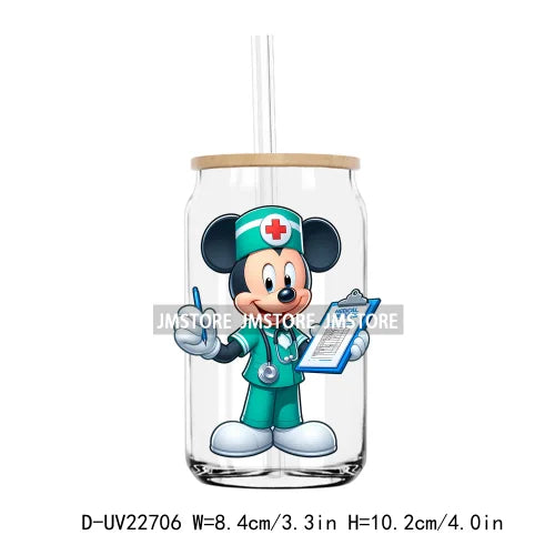 Cartoon Nurse Medical Mouse UV DTF Transfers Stickers Decals For Libbey Cold Cups Mugs Tumbler Waterproof DIY Craft Health Care