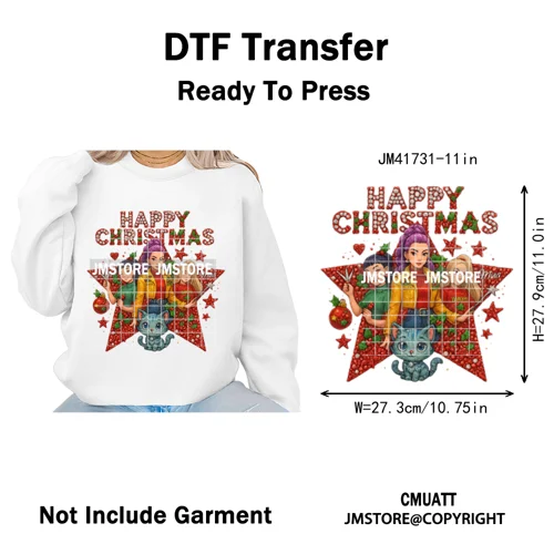 Cute Santa Kpop Inspired Movie Character Merry Christmas Holly Iron on DTF Washable Transfer Stickers Ready to Press for Textile