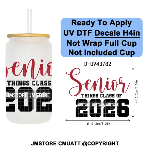 Fresh Class Of 2026 Senior Edition UV DTF Decals Ready To Apply Waterproof Transfer Stickers DIY Craft For 16OZ Libbey Glass Can