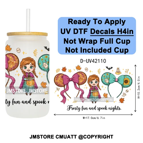 Spooky Halloween Mouse Ears Cartoon Character UV DTF Transfer Sticker Decals Ready To Apply Waterproof For 16OZ Libbey Glass Can