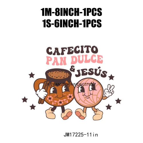 Latin Culture Tacaos Cafecito ChoColatito Pan Dulce Jesus Concha Designs DTF Let's Fiesta Mexican Transfers Stickers For Clothes