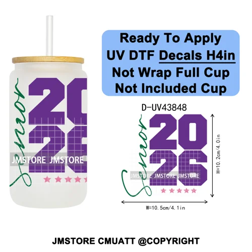 Graduation Crew 2026 Senior UV DTF Transfer Stickers Decals Ready To Apply Good Quality Prints For Libbey Cold Cup Mug Bottle