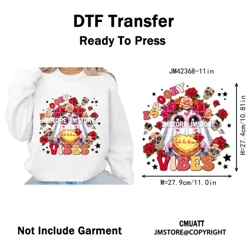 Coquette Halloween Spooky Espantan Latina Mexican Conchas Ghost Iron on DTF Washable Transfer Sticker Ready to Press for Hoodies