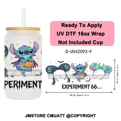 Mouse Halloween Villain Girly Cartoon Princess 16OZ UV DTF Cup Wraps Ready To Apply Transfer Stickers For Libbey Glass Can Mugs