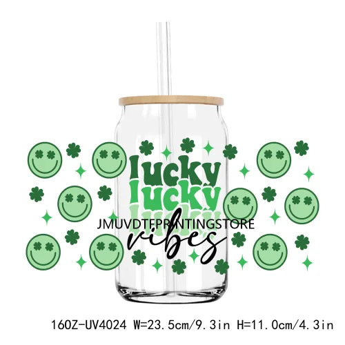 Lucky Blessed 16OZ UV DTF Cup Wrap Transfers Stickers Shamrock Four Leaf Custom Labels DIY Waterproof Logo For Libbey Glass Can