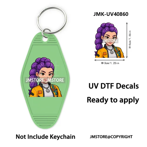 Kpop Hunters Movie Boy Band Girl Dinner UV DTF Motel Keychain Wraps Ready To Apply Waterproof High Quality Hotel Keychain Decals