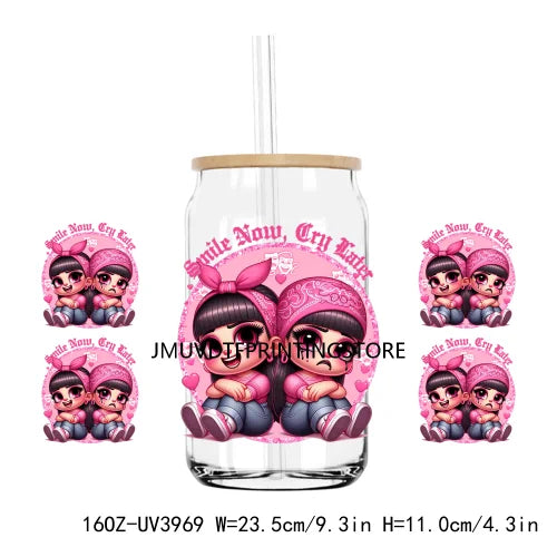 Bestfriends Valentine Girls Cholo Chola UV DTF Sticker For 16OZ Libbey Glass Cup Can Wrap Transfer Sticker Custom Label DIY Logo