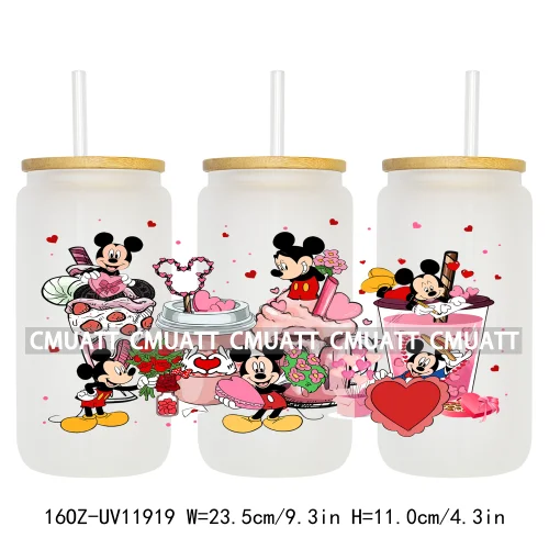 Cartoon Pink Sweet Happy Valentine‘s Day Kids Love Characters UV DTF Stickers Cup Wraps Logos For 16OZ Libbey Glass Can