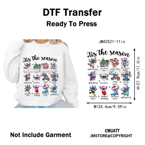Holly Jolly Cute Cartoon Character Christmas Santa Tis The Season Iron on DTF Heat Transfers Stickers Ready to Press for Garment