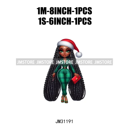 Fashion Santa Afro Black Woman Merry Christmas Girly Winter Iron On DTF Transfers Stickers Printing Ready To Press For Clothing