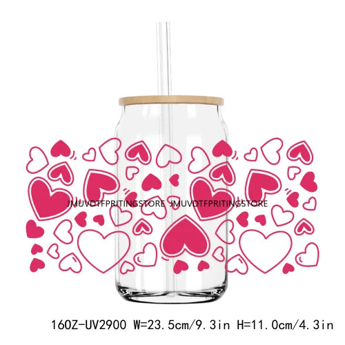 Leopard Hearts XOXO Valentines 16OZ UV DTF Cup Wrap Transfers Stickers Custom Labels DIY Waterproof Logo For Libbey Glass Can