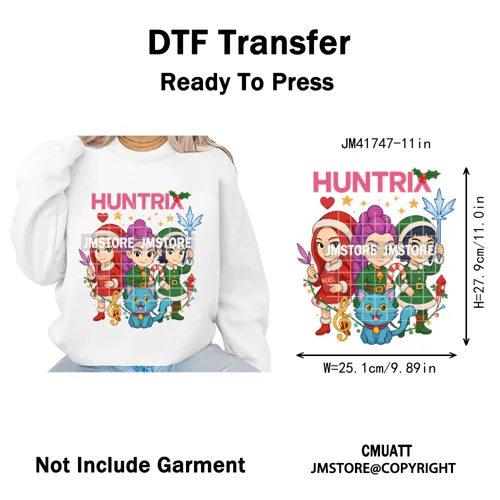 Cute Santa Kpop Inspired Movie Character Merry Christmas Holly Iron on DTF Washable Transfer Stickers Ready to Press for Textile