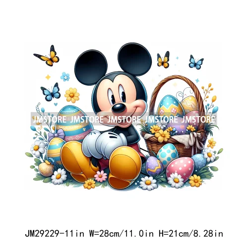 Cartoon Easter Mouse Egg Flowers Iron On DTF Transfers Stickers Ready To Press For Sweatshirt Bags