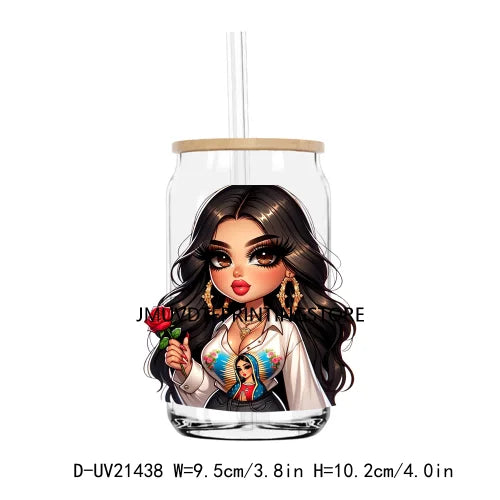 Chibi Cute Chicana Woman UV DTF Transfers Stickers Decals For Libbey Cold Cups Mugs Tumbler Waterproof DIY Logo Mexican Girls