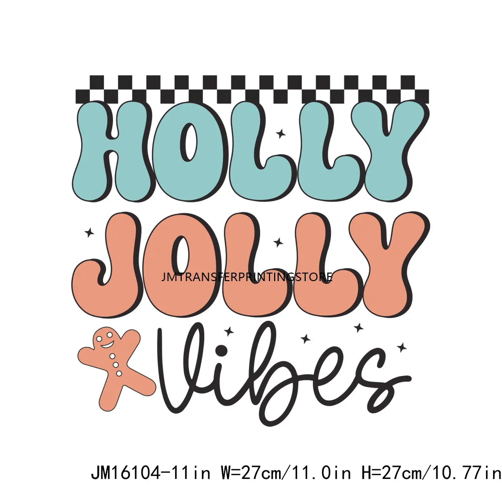 Custom Gingerbread Bakery Holly Jolly Vibes Merry Cookie Christmas Baking Crew Santa's Cookies DTF Transfer Decals For T-Shirt