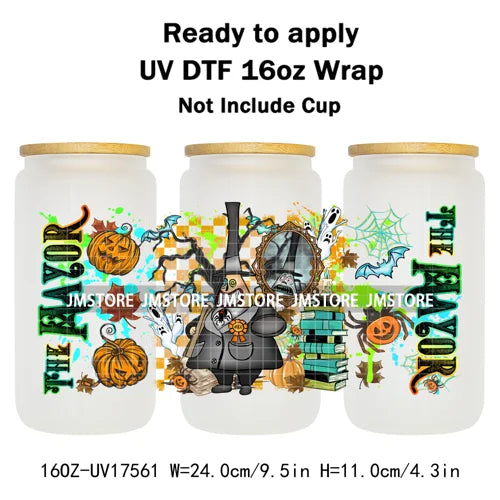 Movies Characters Horror Halloween Cartoon 16OZ UV DTF Cup Wraps Ready To Apply Waterproof Transfer Sticker For Libbey Glass Can