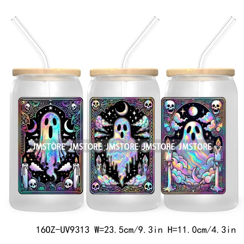 Horror Characters Tarot Card Halloween 16OZ UV Cup Wrap DTF Transfer Stickers For Libbey Glass Can Cup Tumbler Waterproof Labels