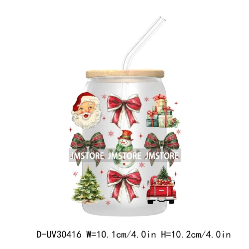 Coquette Christmas Bow Santa Claus UV DTF Transfer Stickers Decals For Libbey Cold Cups Mugs Tumbler High Quality Howdy Season