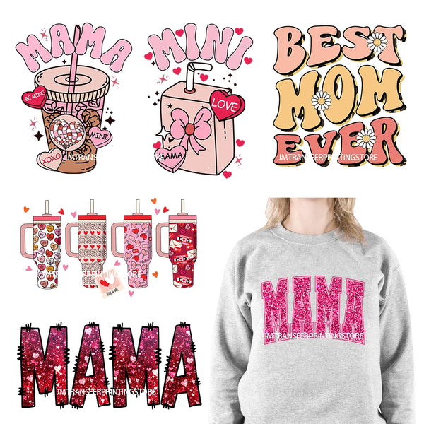 Valentine Heart Mama Mini Best Mom Ever Love Family Candy Heart Stanley Tumbler Inspired Iron On DTF Transfer Sticker For Shirts