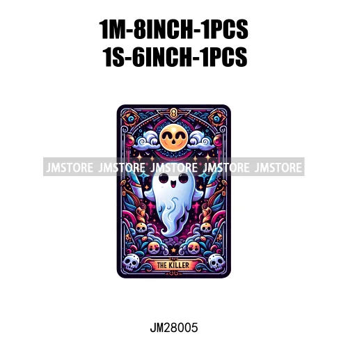 Spooky Halloween Tarot Card Pumpkin Skeleton Ghost Flower Iron On DTF Transfers Stickers Ready To Press For Sweatshirt Bags