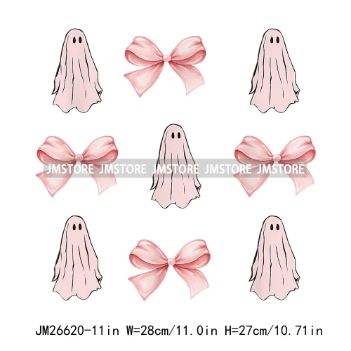 Colorful Halloween Spooky Season Cute Ghost Pumpkin Girly Coquette Bow DTF Iron On Transfers Stickers Ready To Press For T-shirt