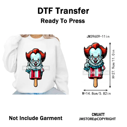 Scary Halloween Popsicles Horror Movie Killers Character Iron on DTF Washable Transfers Stickers Ready to Press for Textile Bags