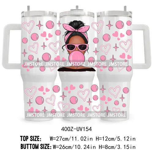 40OZ Tumbler Wrap Fashion Bubble Gum Girl UV DTF Cup Wraps Transfer Stickers Custom Labels Durable Waterproof Logo Coffee Lover