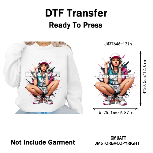 12in Glossy Dripping Lips Streetwear Graffiti Trap Girls Iron on DTF Thermal Transfer Stickers Ready to Press for Woman Clothing