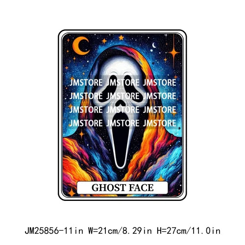 New Halloween Trickster Killer Scary Characters Tarot Cards Thermal Logos DTF Iron On Heat Press Transfers Stickers For Clothes