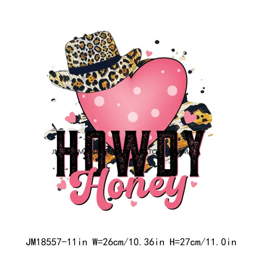 Pink Love Howdy Honey Valentine's Day Printing Designs Iron On Western Cowgirl Boat Hat DTF Transfers Stickers For T-Shirts Bag