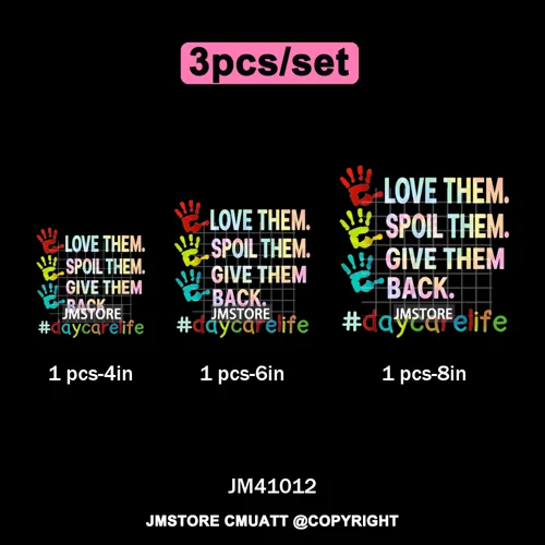 Daycare Teacher Life Inspire Love School Childcare Quotes Iron on Washable DTF Transfer Stickers Ready to Press for T-shirts Bag