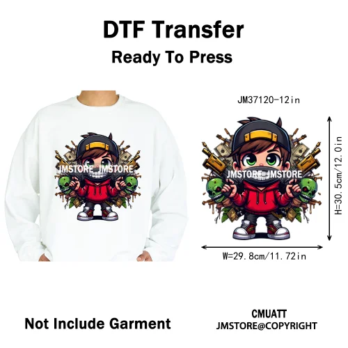 12in Cartoon Graffiti Streetwear Tiger Bunny Animal King Hip Hop Poster Iron on DTF Transfer Stickers Ready to Press for Hoodies