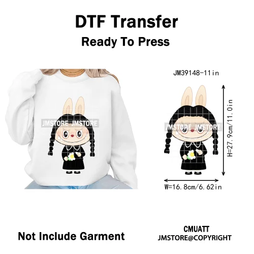 Trendy Cute Cartoon Doll Coquette Mirror Horror Halloween Iron on DTF Washable Transfers Stickers Ready to Press for Clothing
