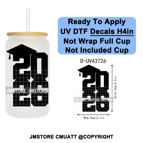 My Last First Day Senior 2026 UV DTF Cup Decals Ready To Apply Transfer Stickers Durable Custom Labels For Libbey Glass Can Mug