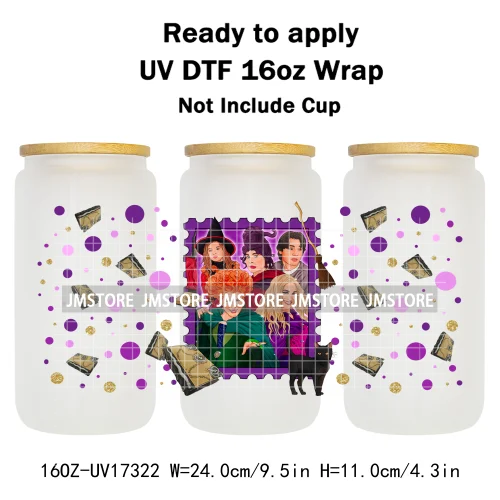 Halloween Wednesday Cartoon Horror Movies UV DTF Stickers Ready To Apply Cup Wrap Custom Labels DIY Craft For Libbey Can Glass