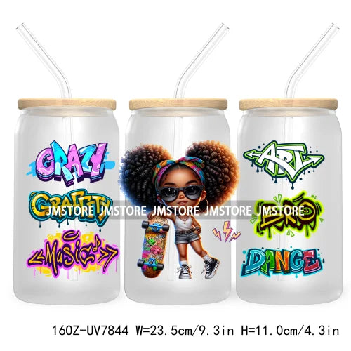 Cute Black Afro Girls 16OZ UV DTF Cup Wrap Transfer Stickers For Libbey Glass Can Cups Tumbler Waterproof Labels Christian Cross