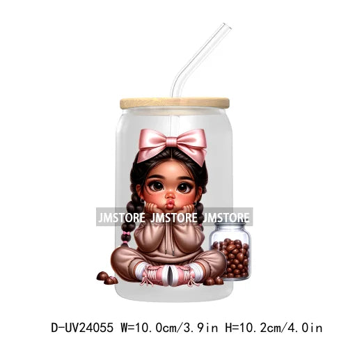 Black Chibi Girl UV DTF Transfers Stickers Decals For Libbey Cold Cups Mugs Tumbler Waterproof DIY Craft Beautiful Afro Woman