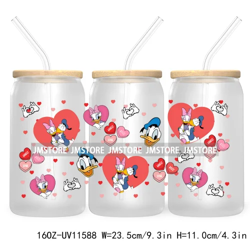 Happy Valentine's Day Cartoon Mouse Couple 16OZ UV Cup Wrap DTF Transfer Sticker For Libbey Glass Can Cups Tumbler XOXO Love Bug