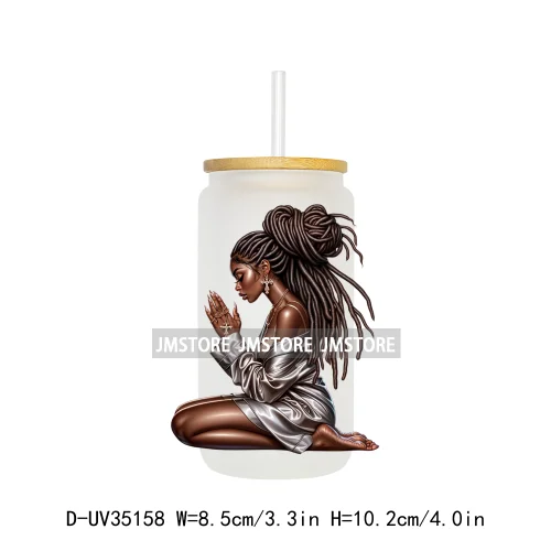Black Girl Praying Faith Religious Woman UV Sticker Decals For Libbey Cold Cups Mugs Tumbler Transfer Stickers Waterproof Prints