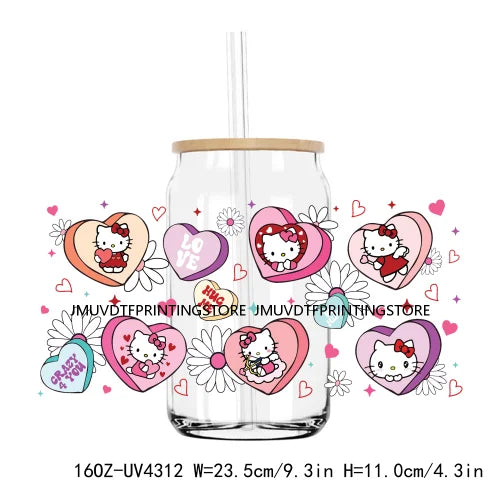 Candy Heart Cartoon Characters Couple UV DTF Sticker For 16OZ Libbey Glass Cup Can Wrap Transfer Sticker Custom Labels DIY Logo