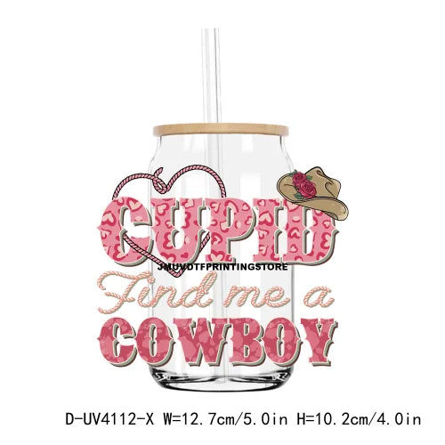 Love Cowboy Western Valentine Vibe 16OZ UV DTF Cup Wrap Transfers Stickers Custom Label DIY Waterproof Logo For Libbey Glass Can