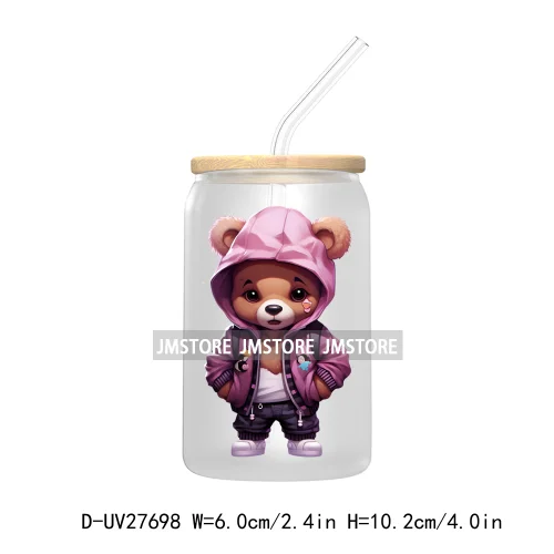 Colorful Urban Streetwear Bear UV DTF Transfer Stickers Decals For Libbey Cold Cups Mugs Tumbler Waterproof Logo Hip Hop Animals