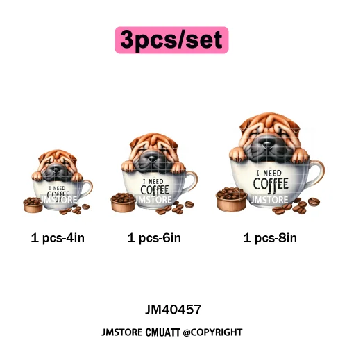 Funny Cartoon Pet Puppy Small Sleeping Cozy Coffee Dogs Lover Iron on DTF Washable Transfers Sticker Ready to Press for Clothing