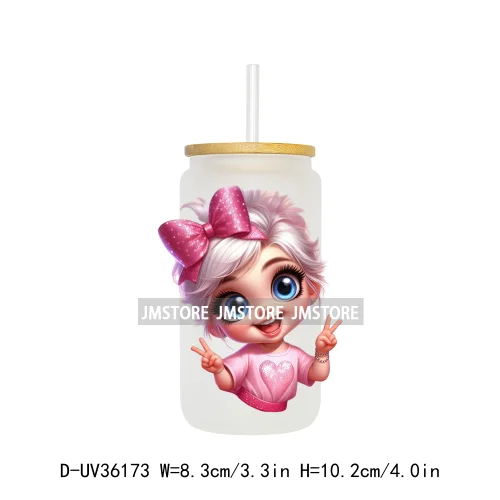Lovely Pink Girl Hug Cat Bear UV Sticker Decals For Libbey Cold Cup Mug Tumbler Transfer Stickers Waterproof High Quality Labels