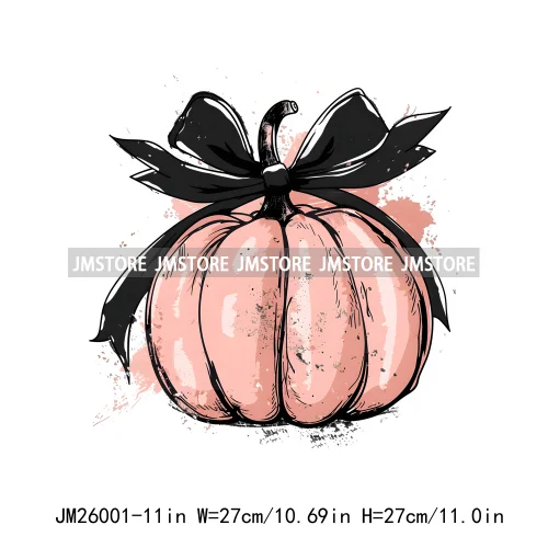 Colorful Gothic Girly Halloween Black Pumpkin Coquette Bow Decasl DTF Iron On Transfers Stickers Ready To Press For T-shirt Bags