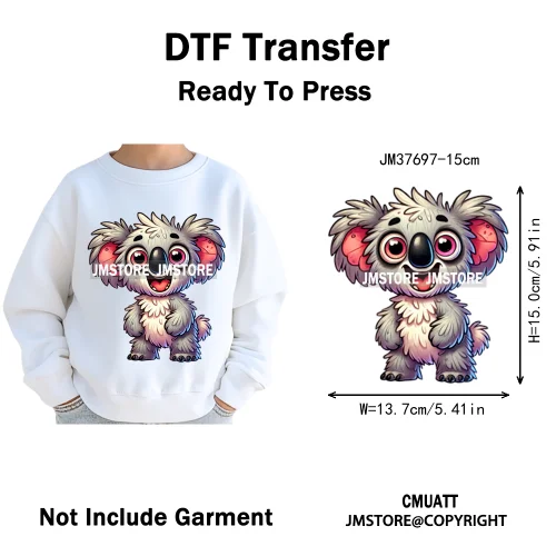 15cm 5.9in Kid Cute Silly Baby Pet Animal Iron On DTF Heat Transfer Sticker For Clothes Vinyl Thermal Washable T-Shirts Decals