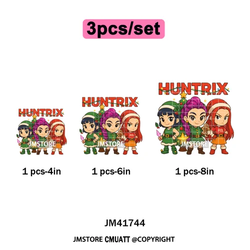 Cute Santa Kpop Inspired Movie Character Merry Christmas Holly Iron on DTF Washable Transfer Stickers Ready to Press for Textile