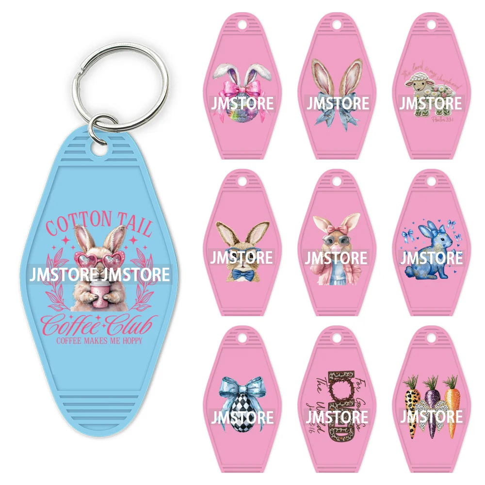 Cotton Tail Coffee Club Coquette Easter Bunny Eggs Trendy Easter Religious WaterProof UV DTF Sticker For Motel Hotel Keychain