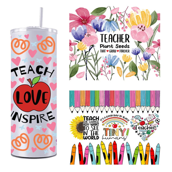 Teach Love Inspire 20OZ UV DTF Tumbler Straight Wrap Transfers Stickers Custom Labels DIY Durable Waterproof Logo Teacher Vibes