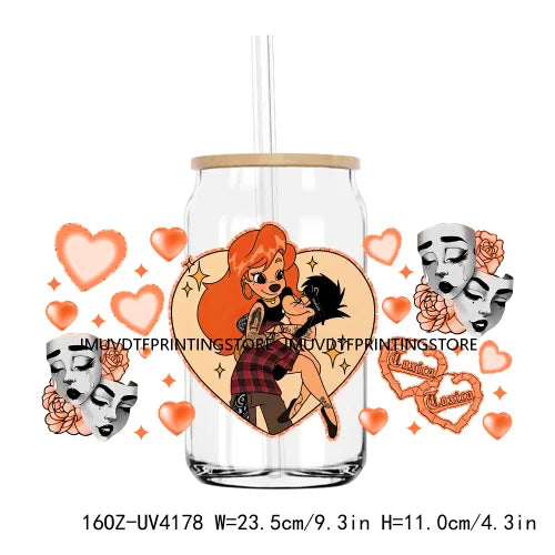 Chicano Cartoon Mouses Couple Valentine 16OZ UV DTF Cup Wrap Transfers Stickers Custom DIY Waterproof Logo For Libbey Glass Can